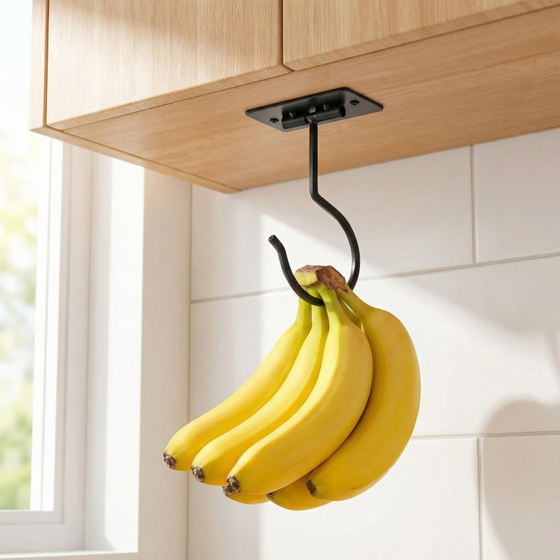 Commercial Kitchen Organiser - Black Metal Self-Adhesive Banana Hook Foldable