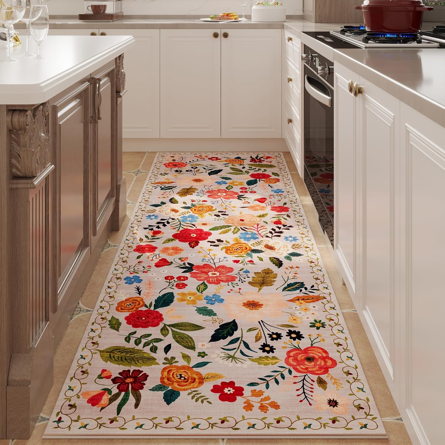 Vintage Floral Runner Rug Beig - đánh giá và giá Commercial Kitchen Background